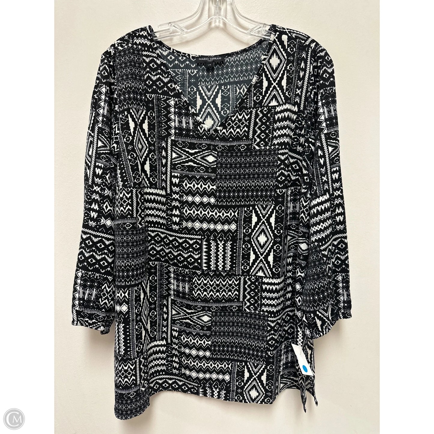 Top Long Sleeve By Mario Serrani In Black & White, Size: L