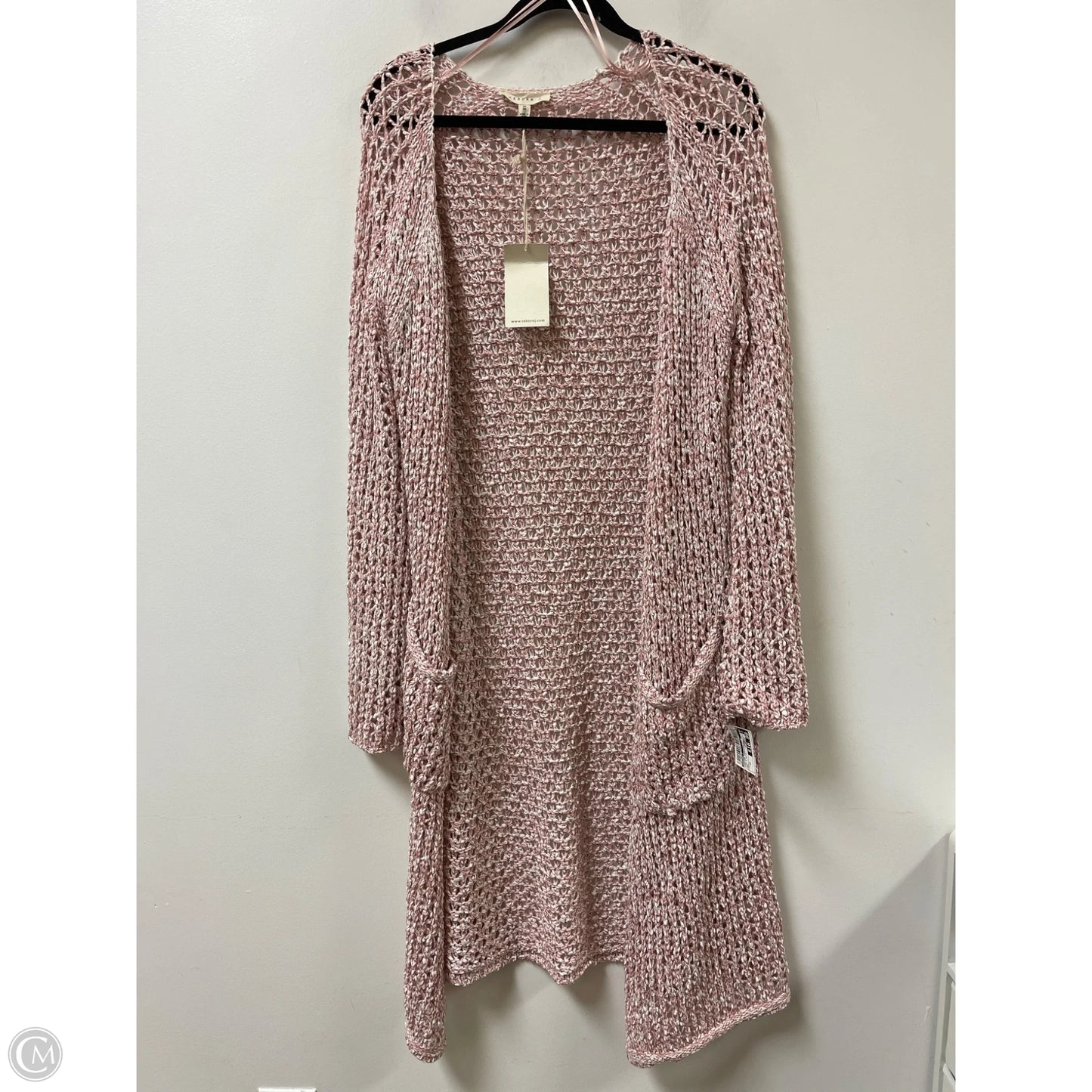 Sweater Cardigan By Reborn J In Pink & White, Size: 3x