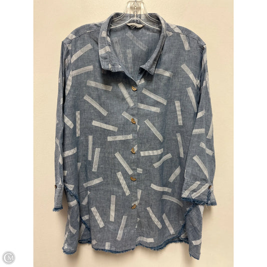 Blouse Long Sleeve By John Mark In Blue & White, Size: L