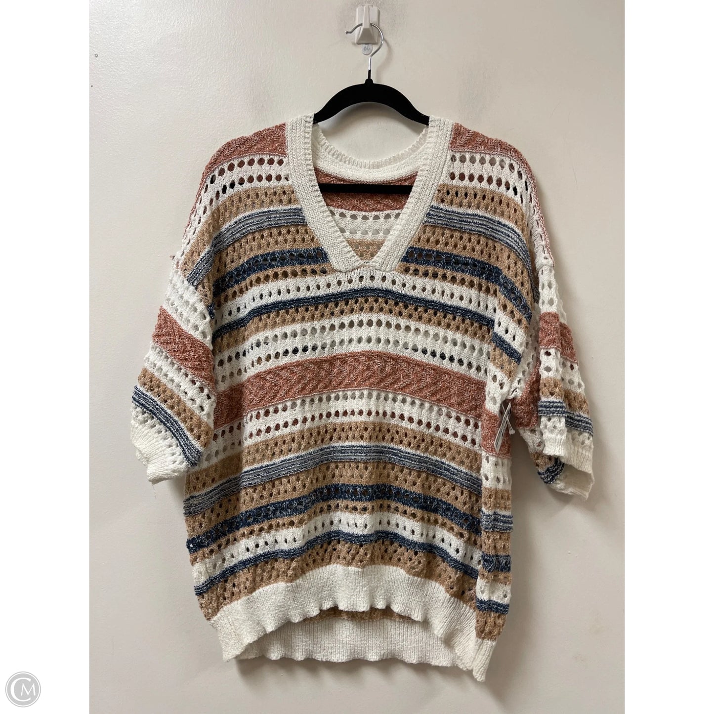 Sweater Short Sleeve By Clothes Mentor In Blue & Cream, Size: L