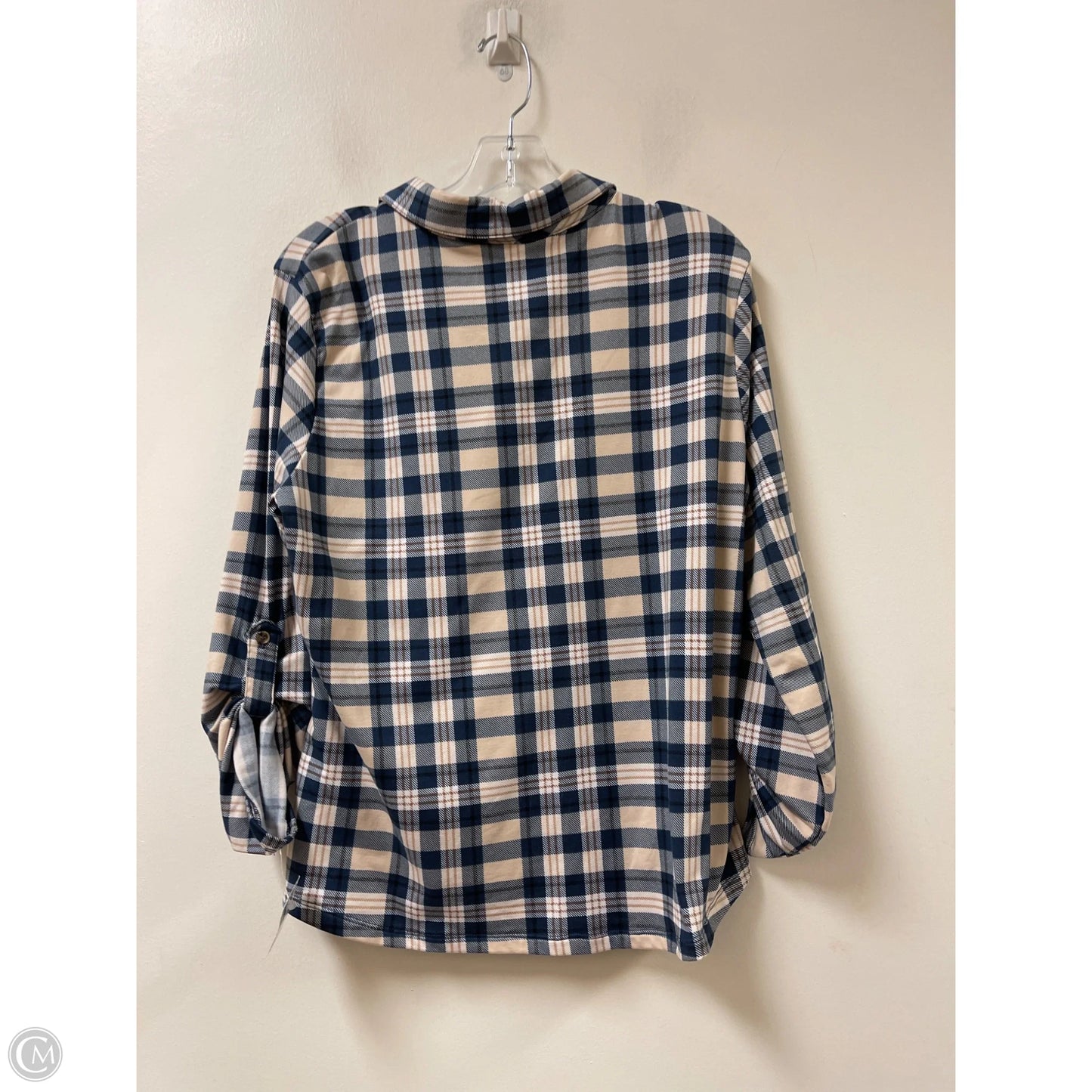 Blouse Long Sleeve By No Comment In Blue & Cream, Size: 1x