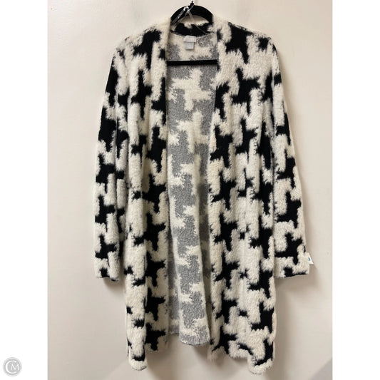 Sweater Cardigan By Chicos In Black & White, Size: L