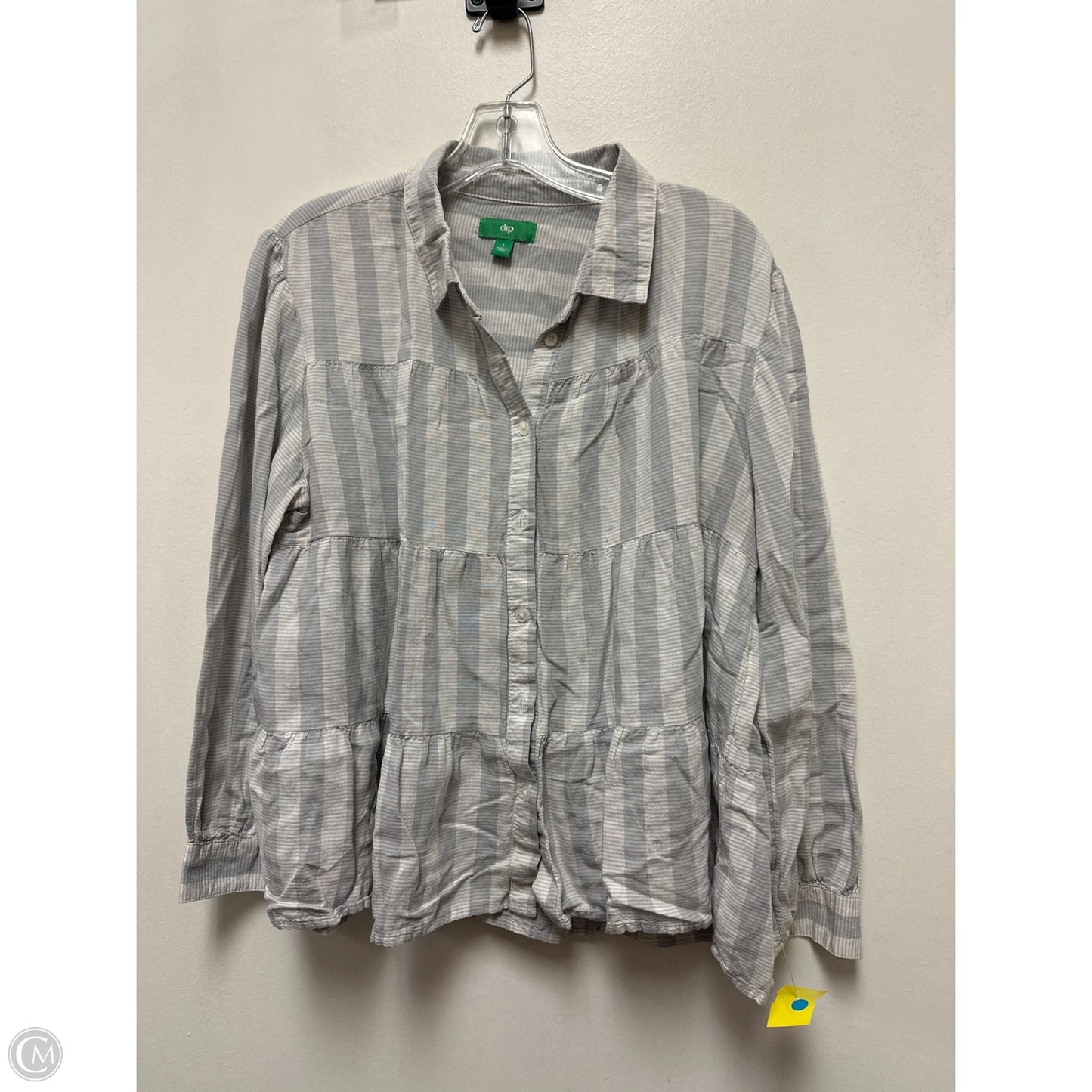 Blouse Long Sleeve By Dip In Grey & White, Size: L