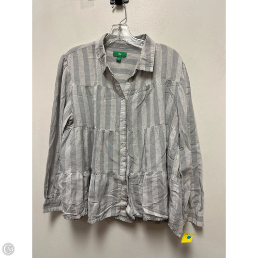 Blouse Long Sleeve By Dip In Grey & White, Size: L