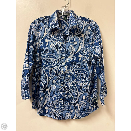 Blouse Long Sleeve By Lauren By Ralph Lauren In Blue & White, Size: M