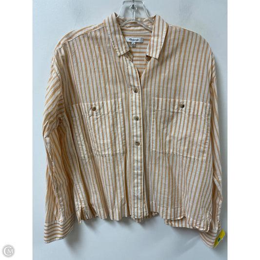 Blouse Long Sleeve By Madewell In White & Yellow, Size: S