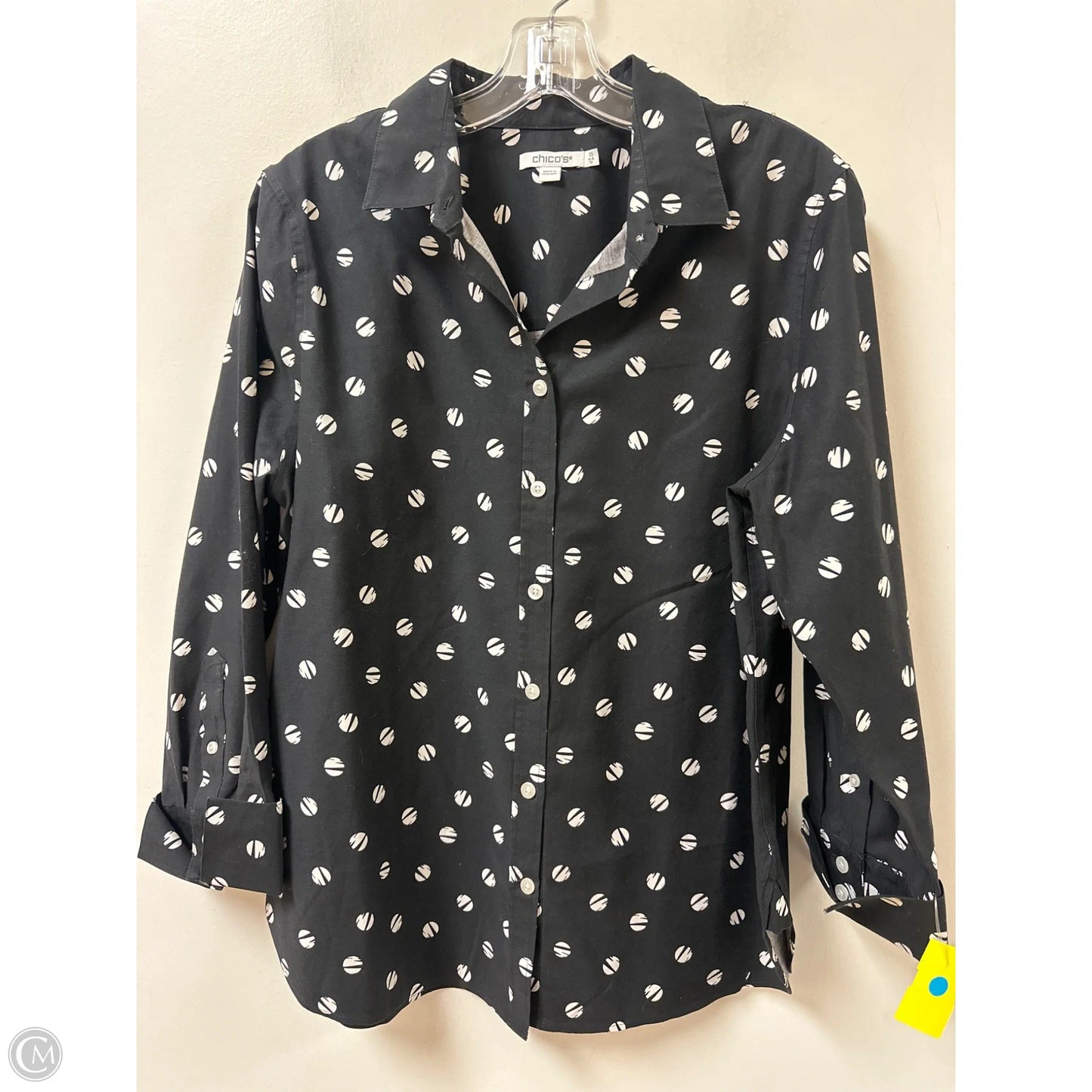 Blouse Long Sleeve By Chicos In Black & White, Size: M