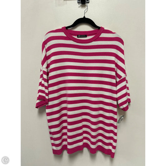 Top Short Sleeve By Clothes Mentor In Pink & White, Size: M