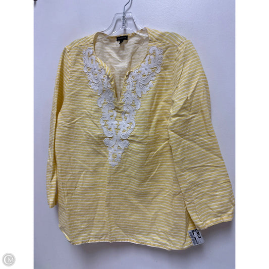 Top Long Sleeve By Talbots In White & Yellow, Size: L