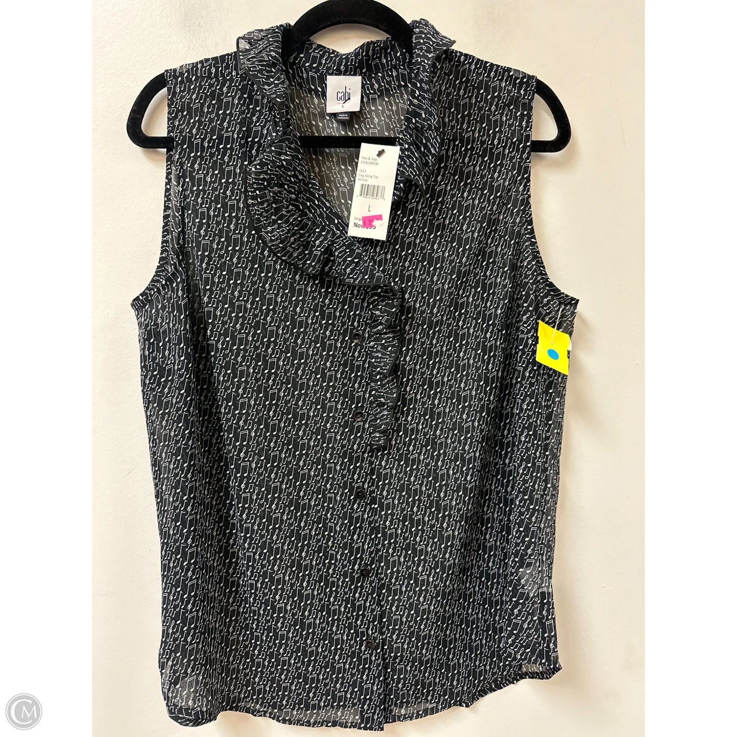 Blouse Sleeveless By Cabi In Black & White, Size: L