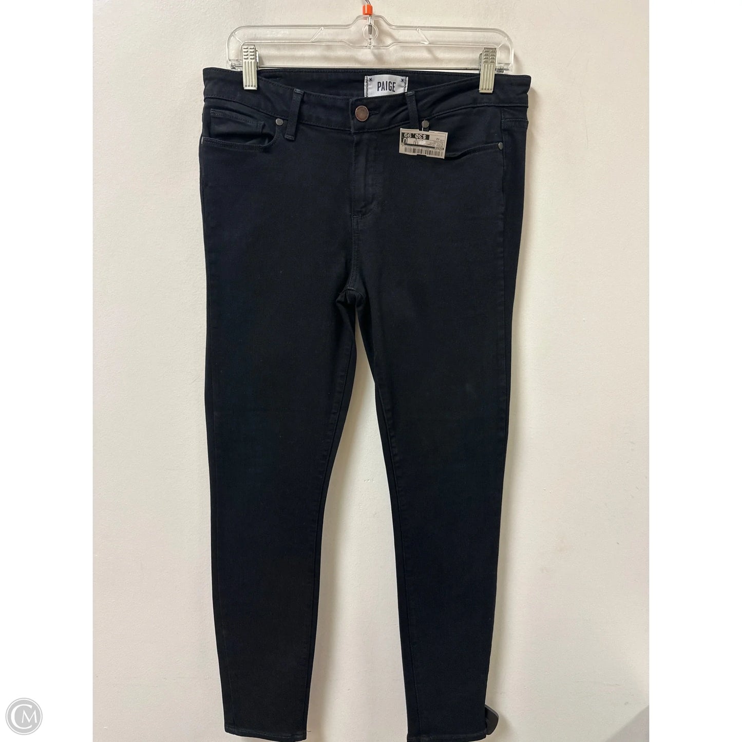 Jeans Skinny By Paige In Black Denim, Size: 12