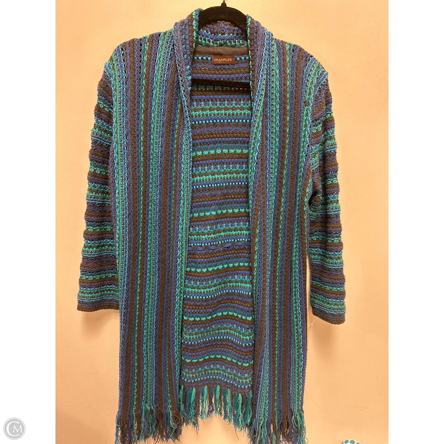 Sweater Cardigan By Multiples In Blue & Grey, Size: S