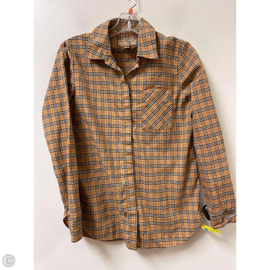 Blouse Luxury Designer By Burberry In Plaid Pattern, Size: S