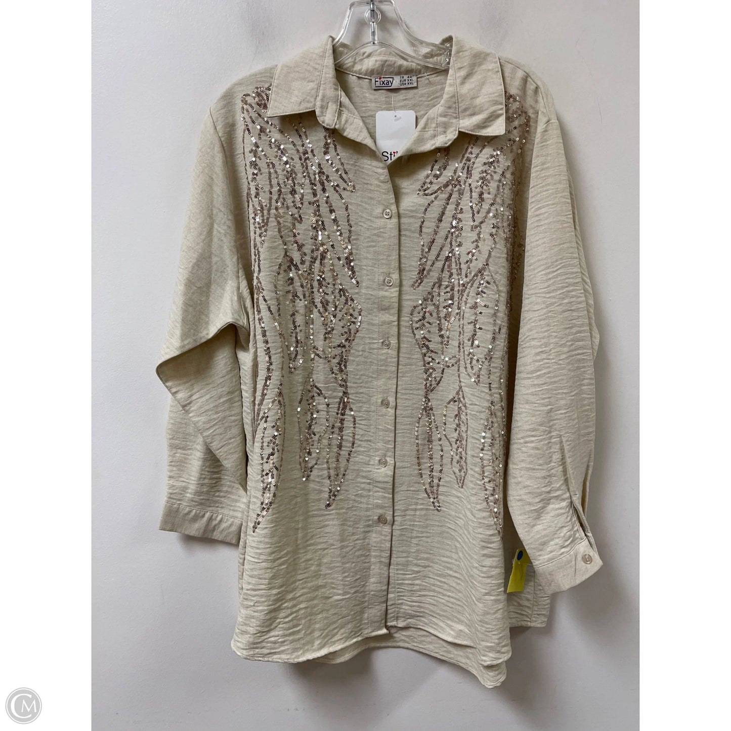 Blouse Long Sleeve By Clothes Mentor In Cream, Size: 1x