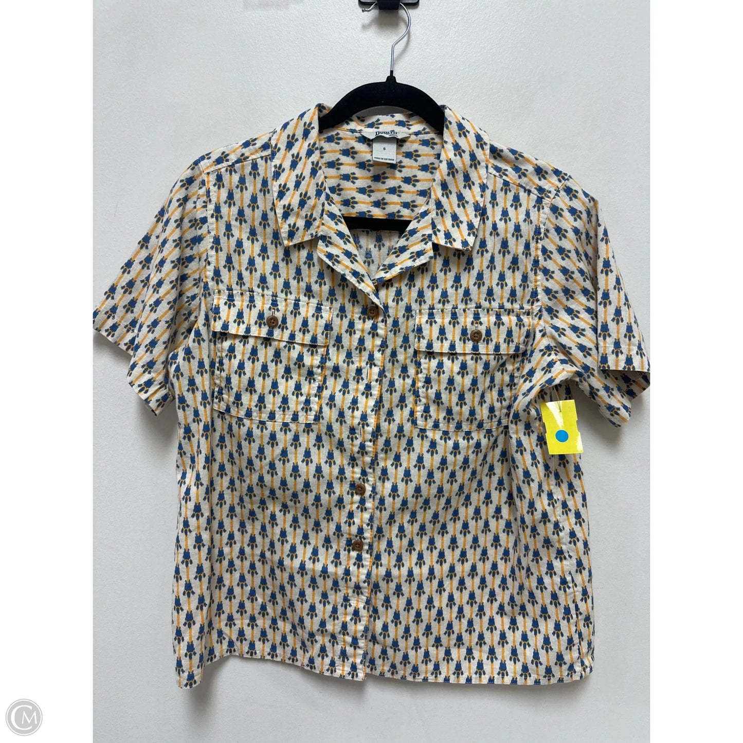Blouse Short Sleeve By Duluth Trading In Blue & Yellow, Size: S