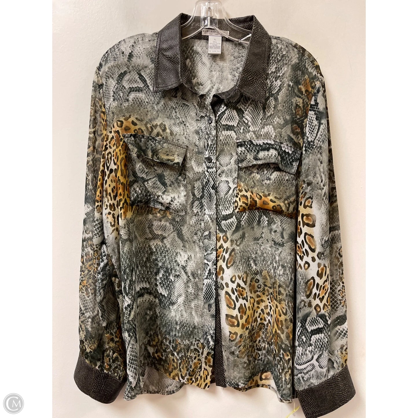 Blouse Long Sleeve By Alberto Makali In Snakeskin Print, Size: Xl