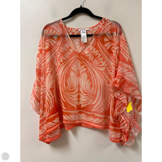 Top Short Sleeve By Chicos In Orange & White, Size: M