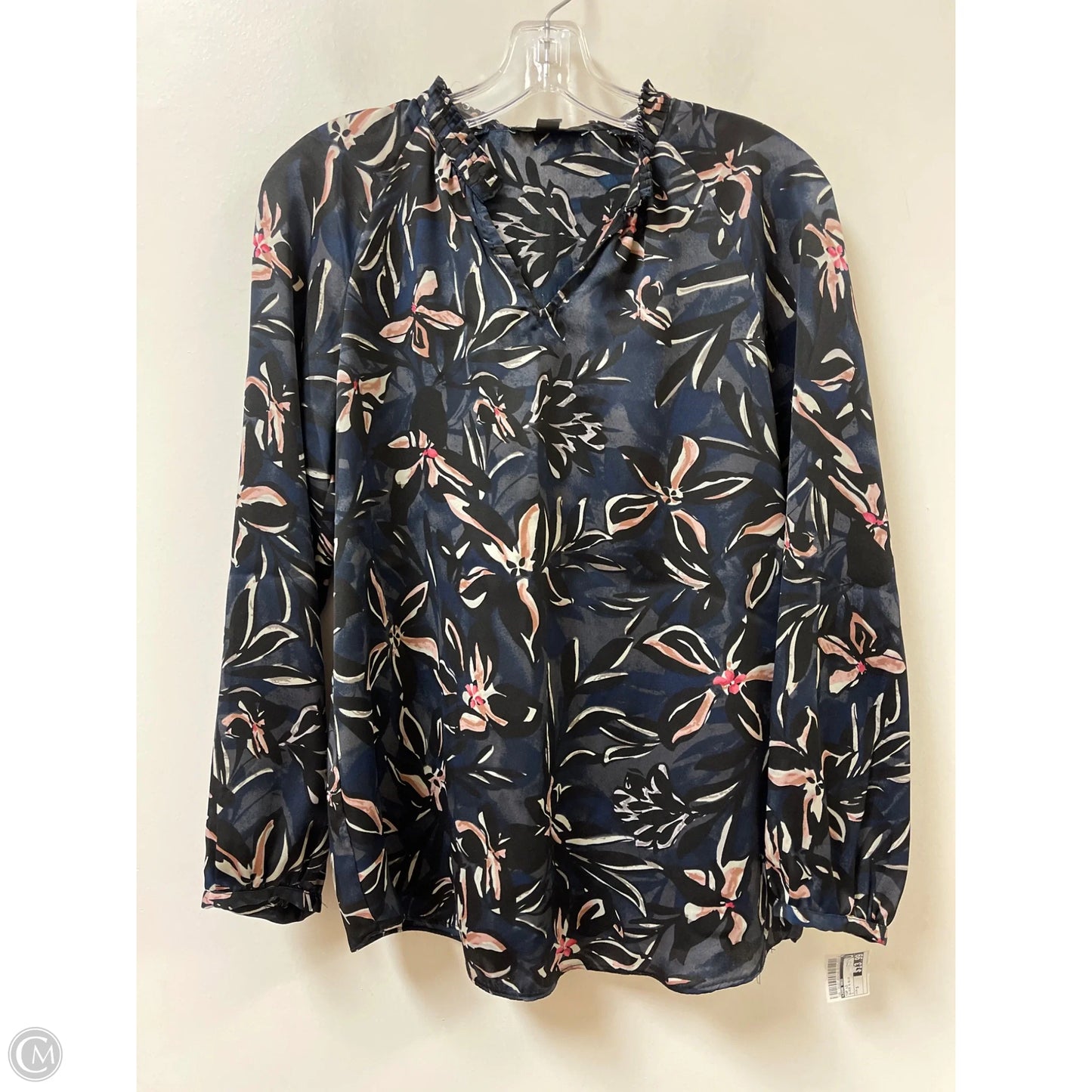 Top Long Sleeve By Joan Vass In Black & Blue, Size: S