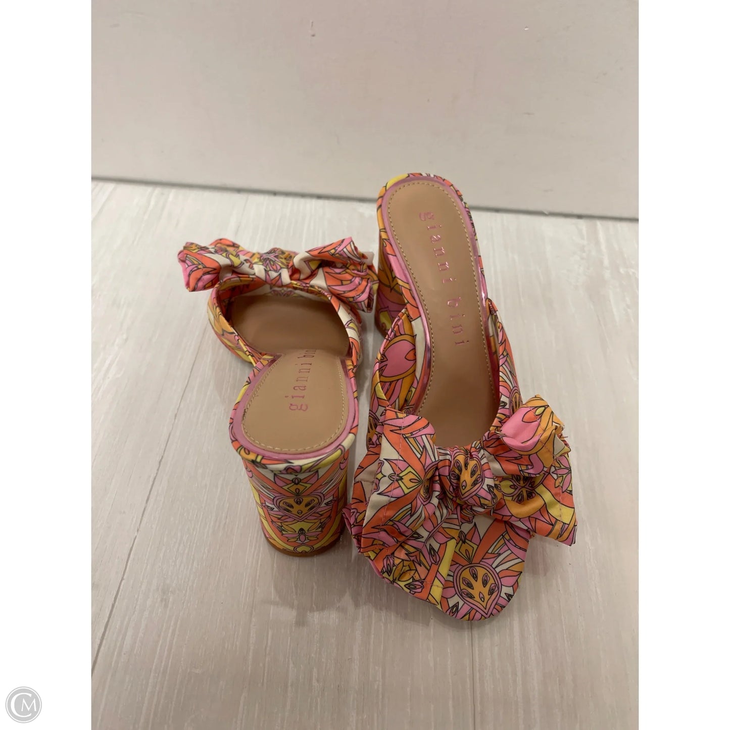 Sandals Heels Block By Gianni Bini In Pink & Yellow, Size: 7