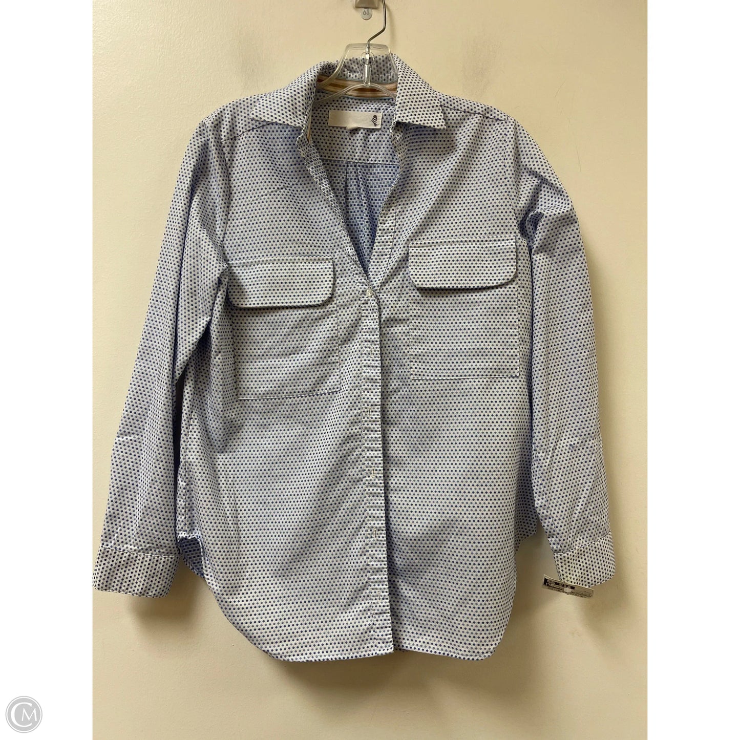 Blouse Long Sleeve By Clothes Mentor In Blue & White, Size: S