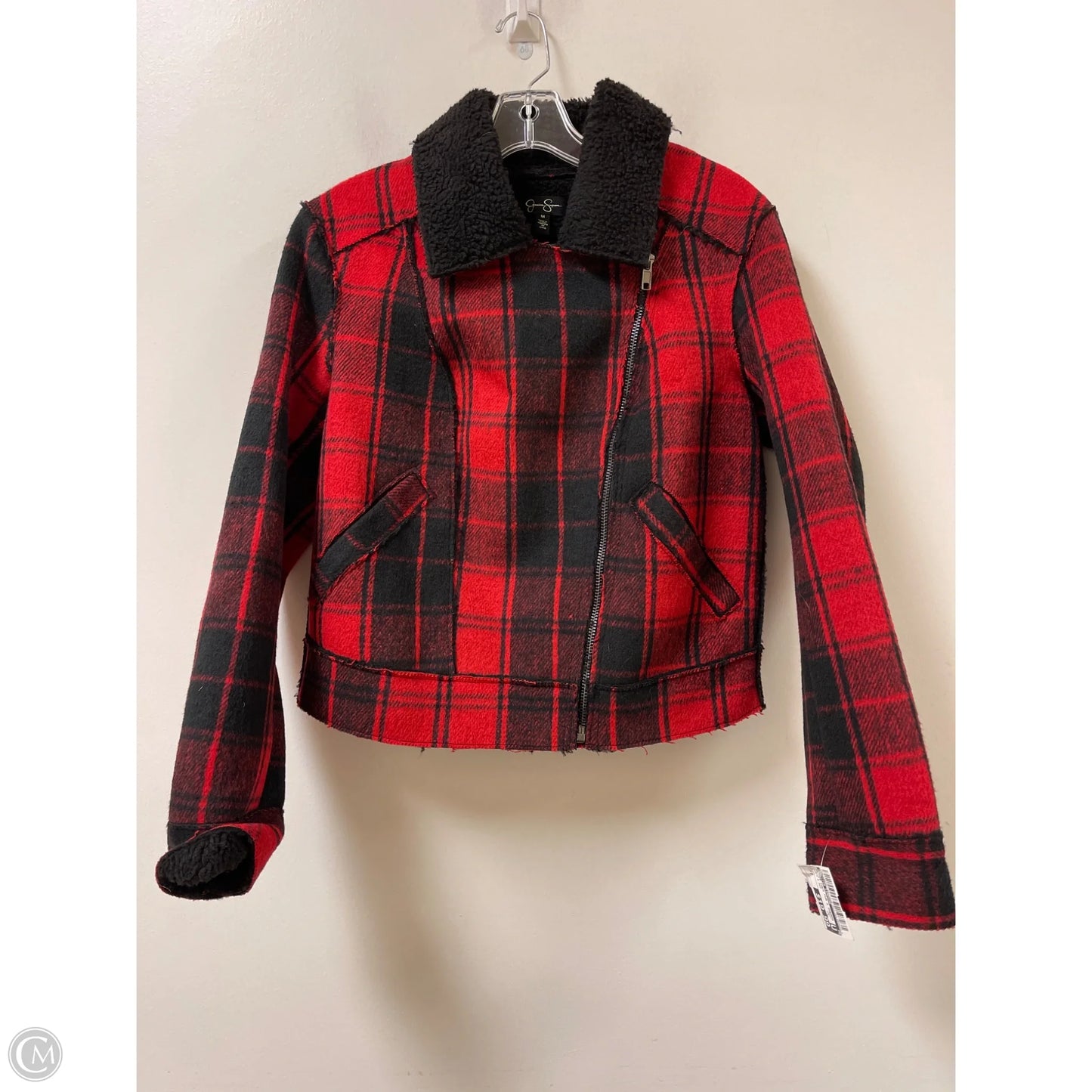 Jacket Faux Fur & Sherpa By Jessica Simpson In Black & Red, Size: M