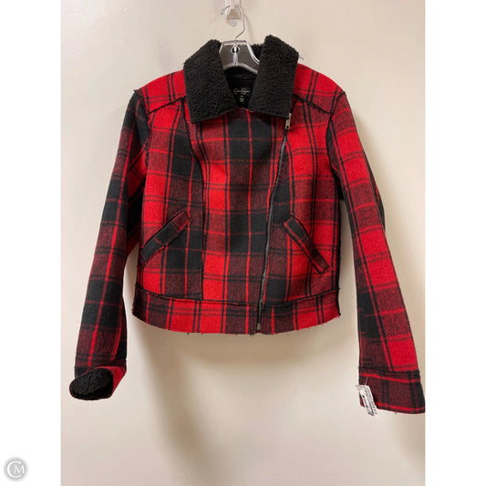 Jacket Faux Fur & Sherpa By Jessica Simpson In Black & Red, Size: M