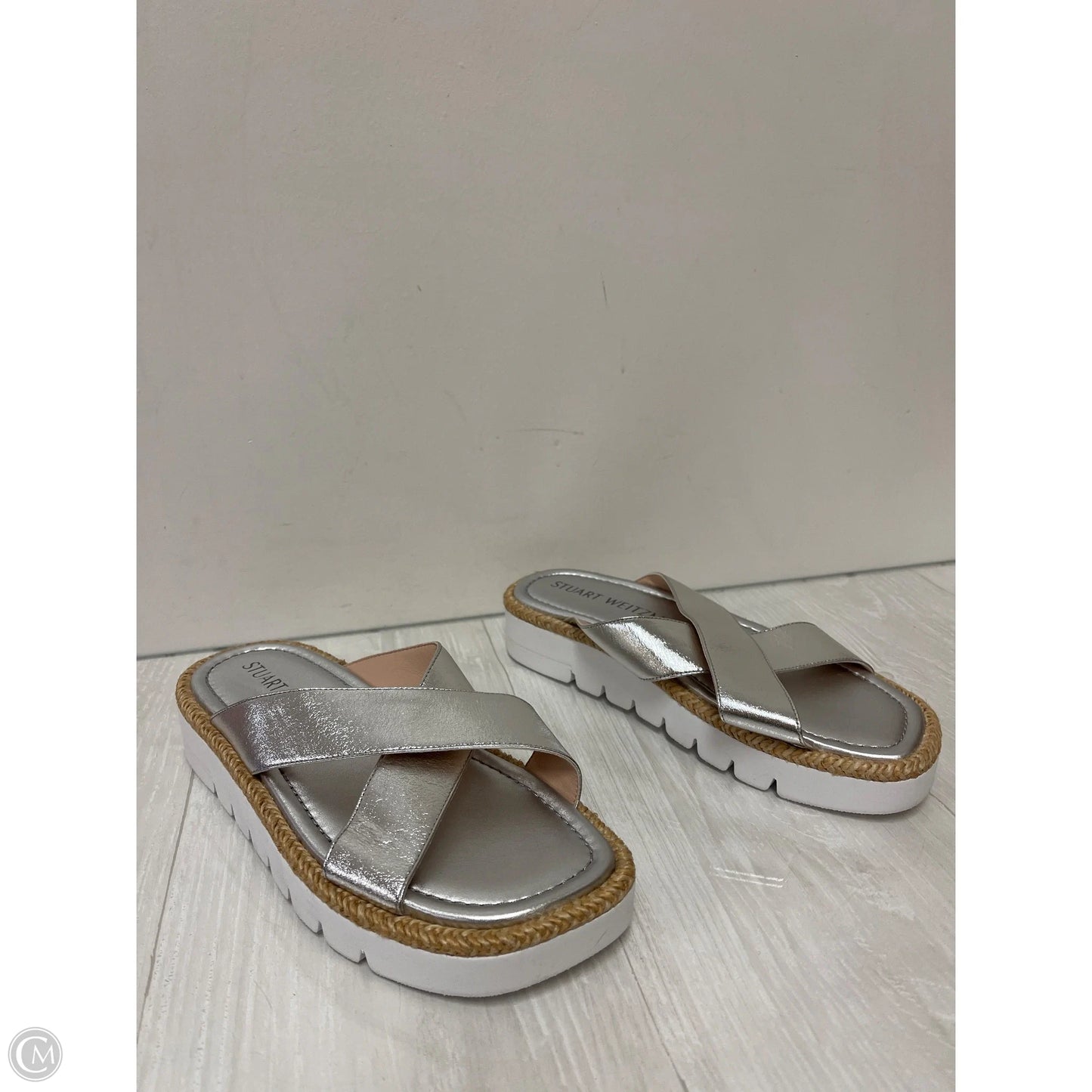 Sandals Designer By Stuart Weitzman In Silver, Size: 8