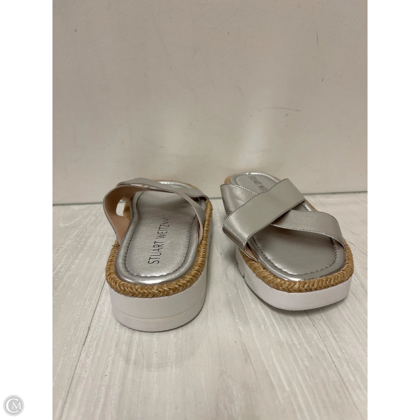 Sandals Designer By Stuart Weitzman In Silver, Size: 8