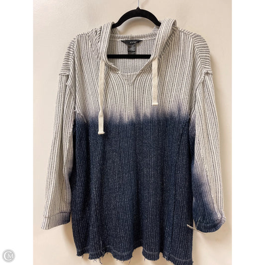 Sweatshirt Hoodie By Ali Miles In Blue & Grey, Size: L