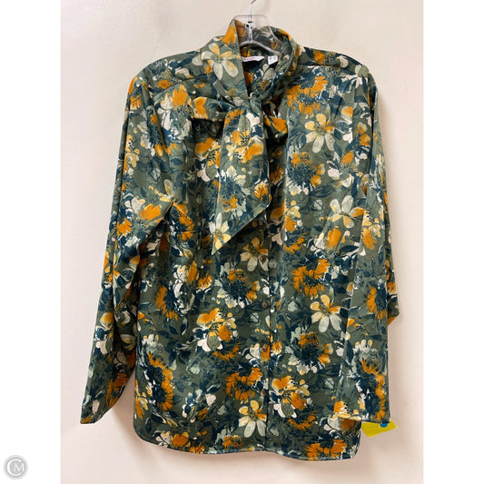 Blouse Long Sleeve By Denim And Co Qvc In Green & Yellow, Size: L