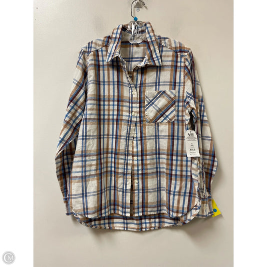 Blouse Long Sleeve By Time And Tru In Blue & Brown, Size: S