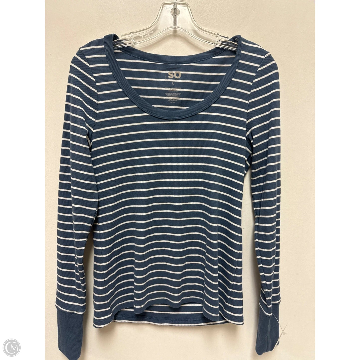 Top Long Sleeve By So In Blue & White, Size: L