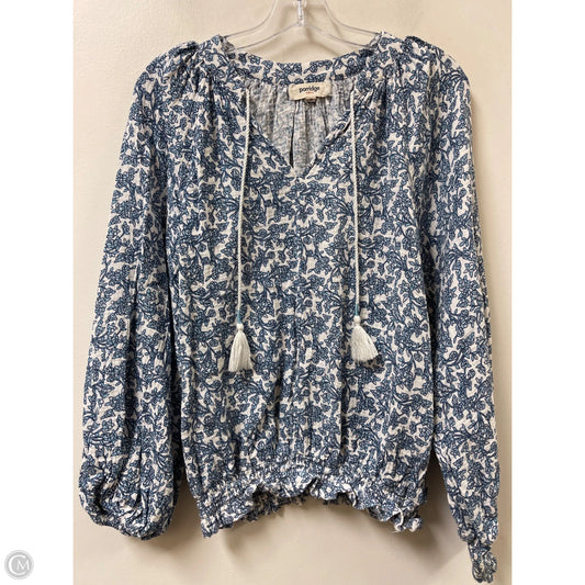 Top Long Sleeve By Porridge In Blue & White, Size: M