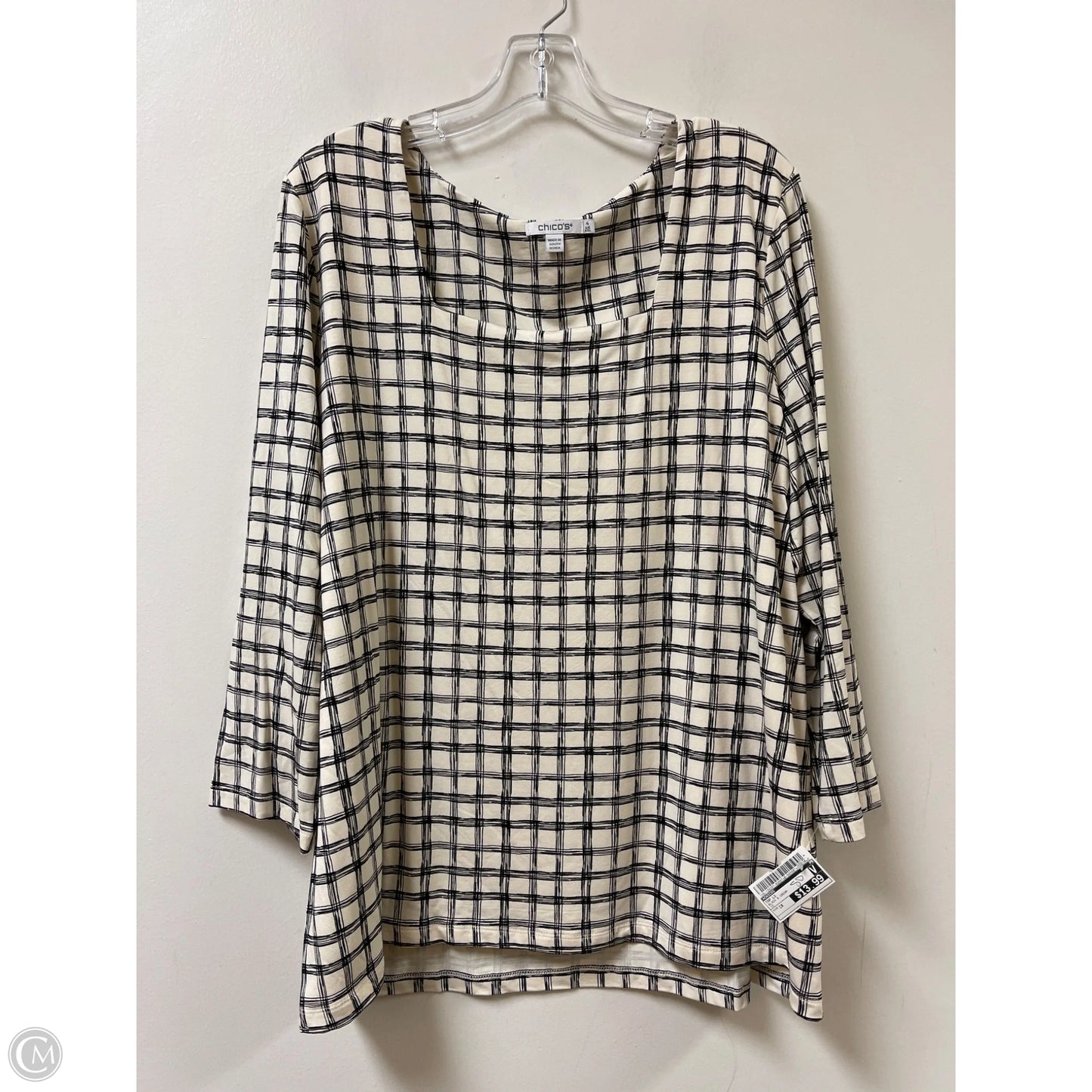 Top Long Sleeve By Chicos In Black & Cream, Size: 1x