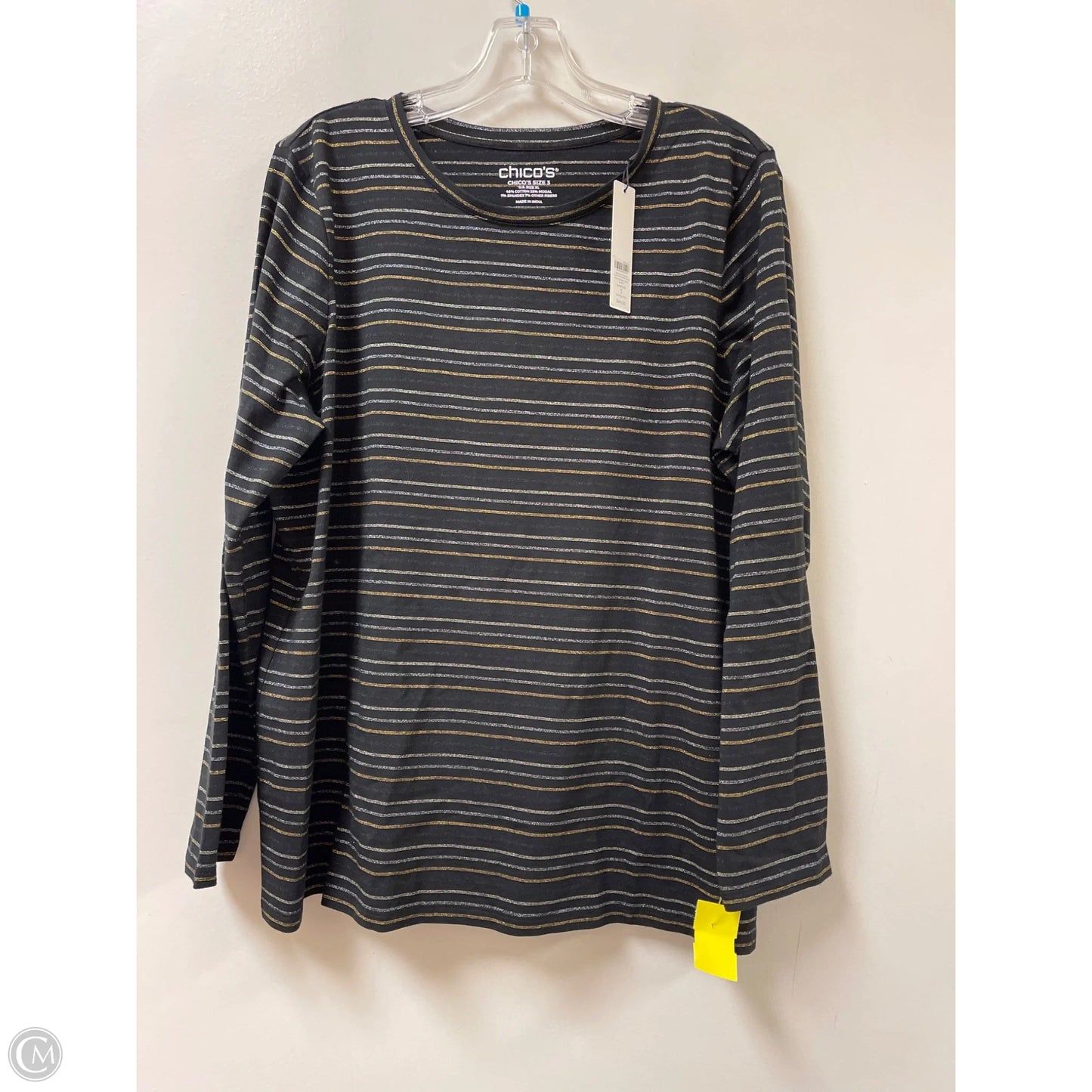 Top Long Sleeve By Chicos In Black & Gold, Size: Xl