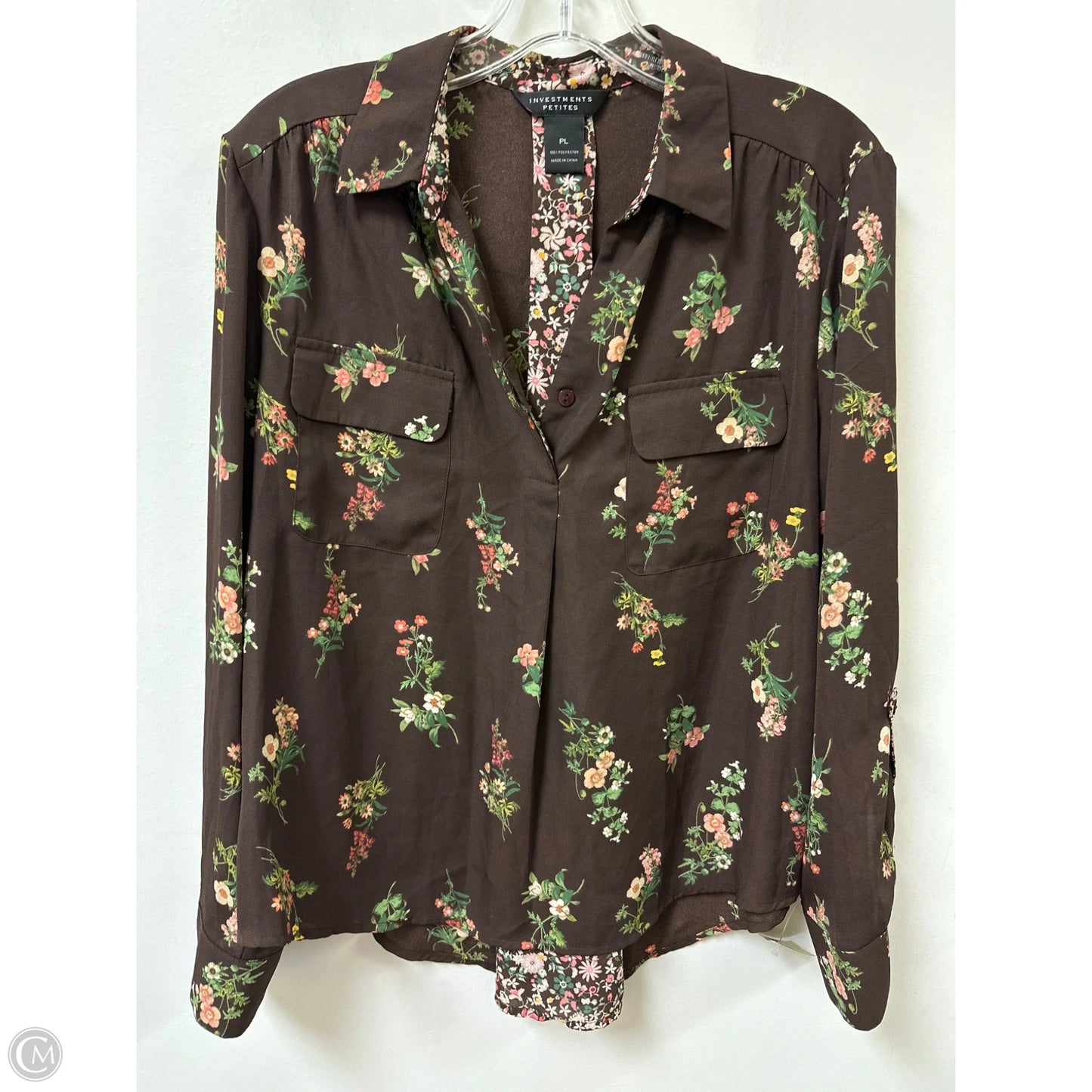 Top Long Sleeve By Investments In Brown, Size: Lp