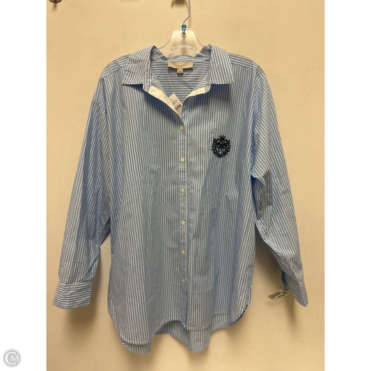 Blouse Long Sleeve By Loft In Blue & White, Size: L