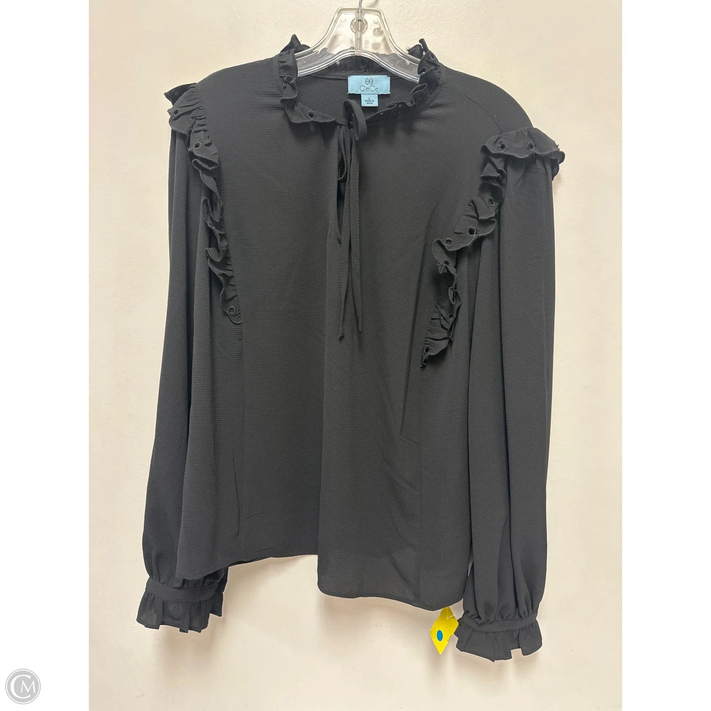 Top Long Sleeve By Cece In Black, Size: L