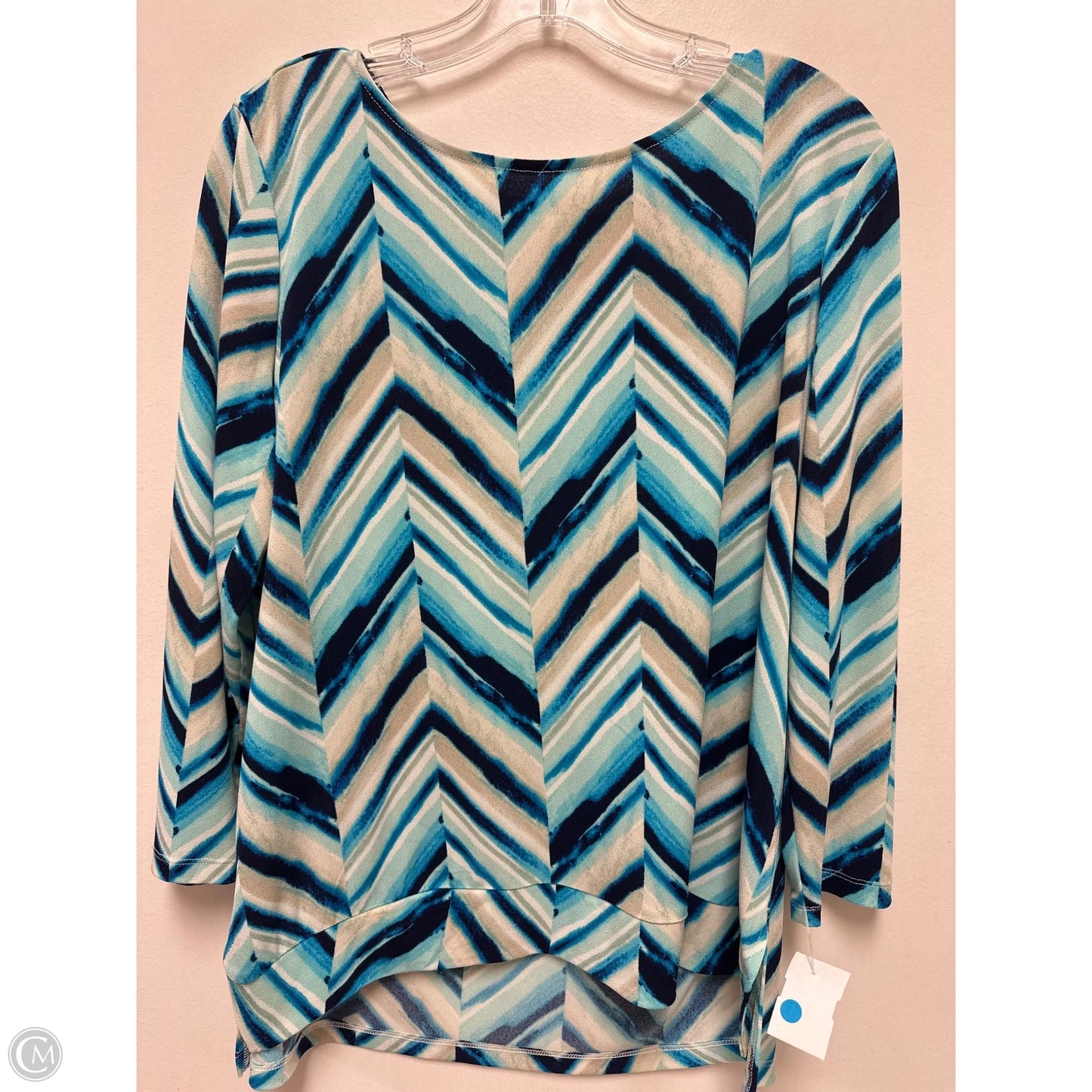 Top Long Sleeve By Investments In Blue & Cream, Size: L