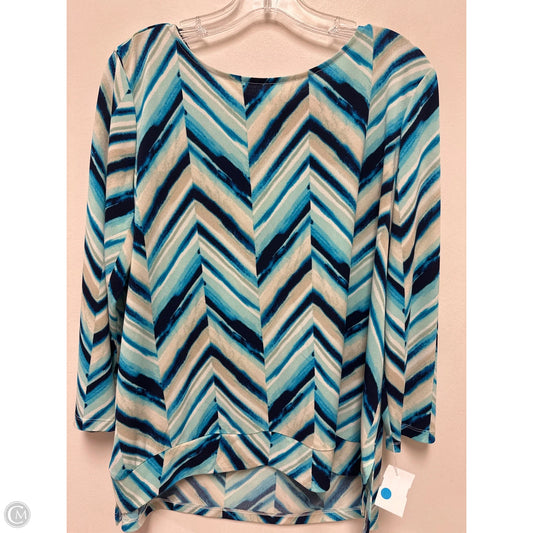 Top Long Sleeve By Investments In Blue & Cream, Size: L