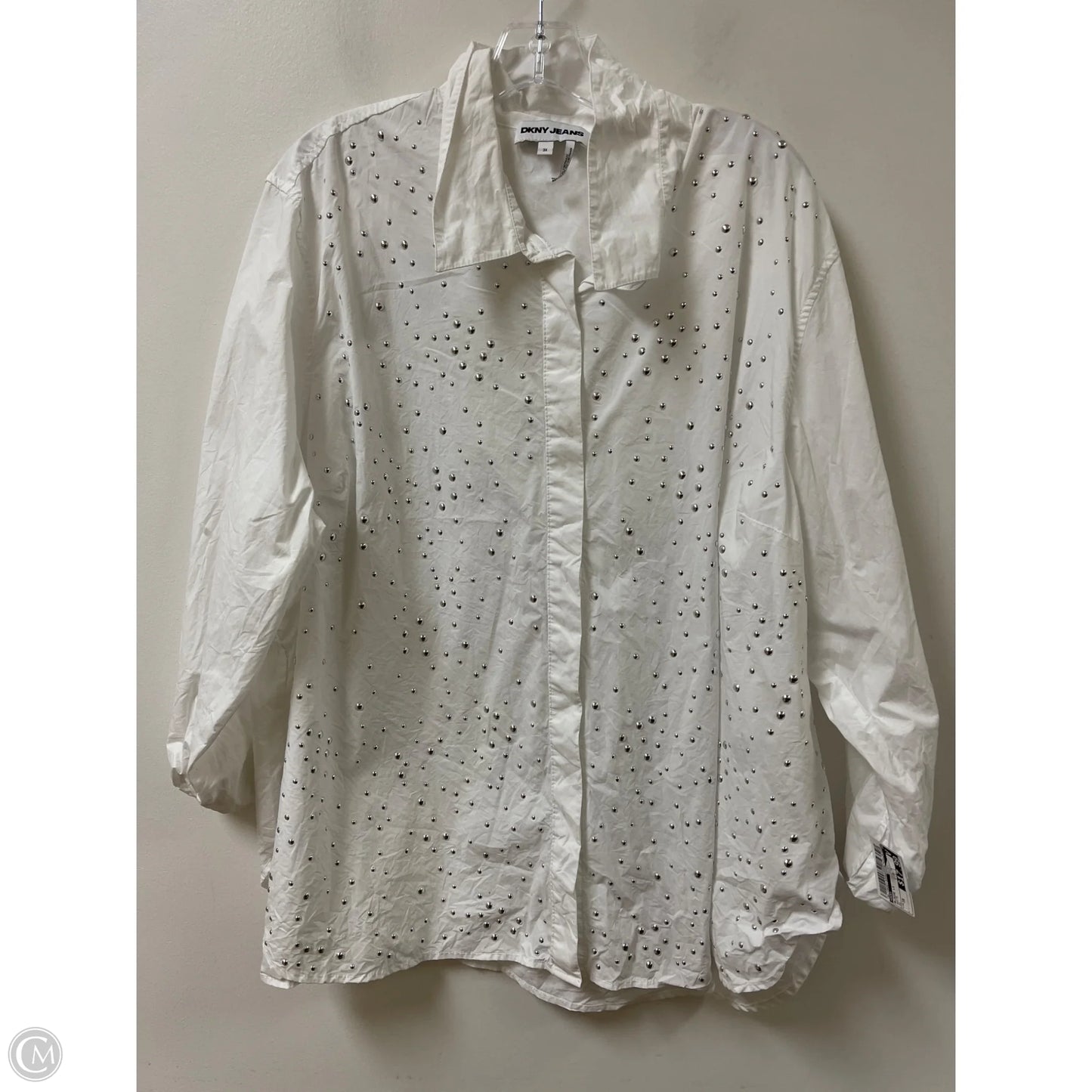 Blouse Long Sleeve By Dkny In White, Size: 3x