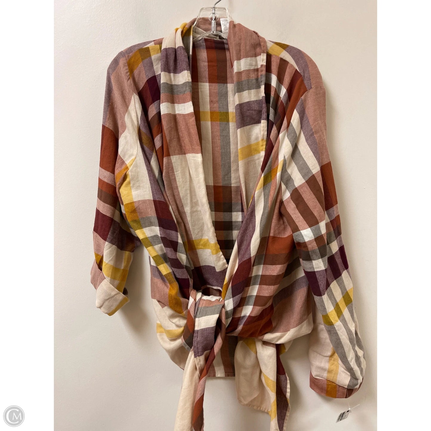 Sweater Cardigan By Cato In Plaid Pattern, Size: Xl