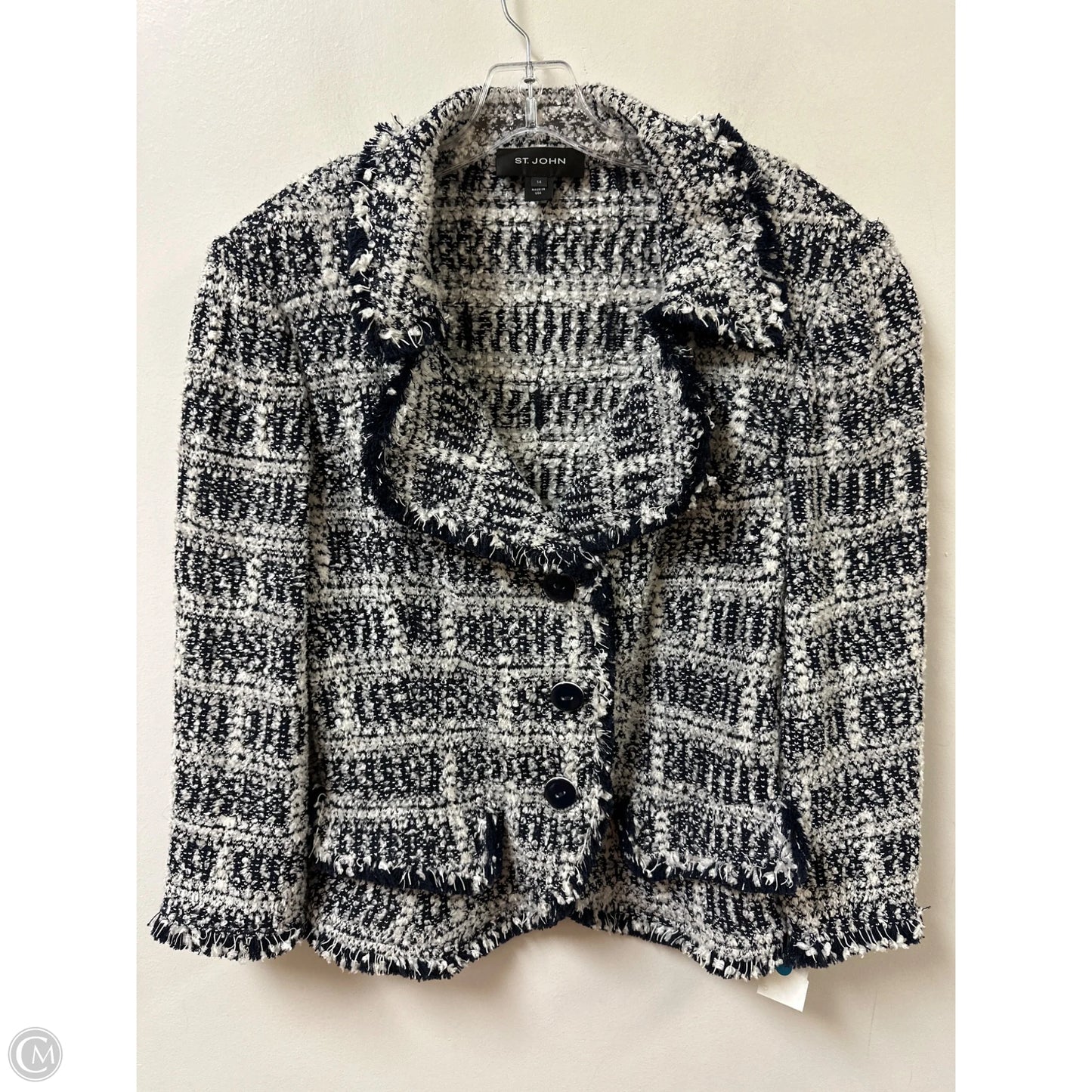 Blazer Luxury Designer By St John Collection In Blue & White, Size: L