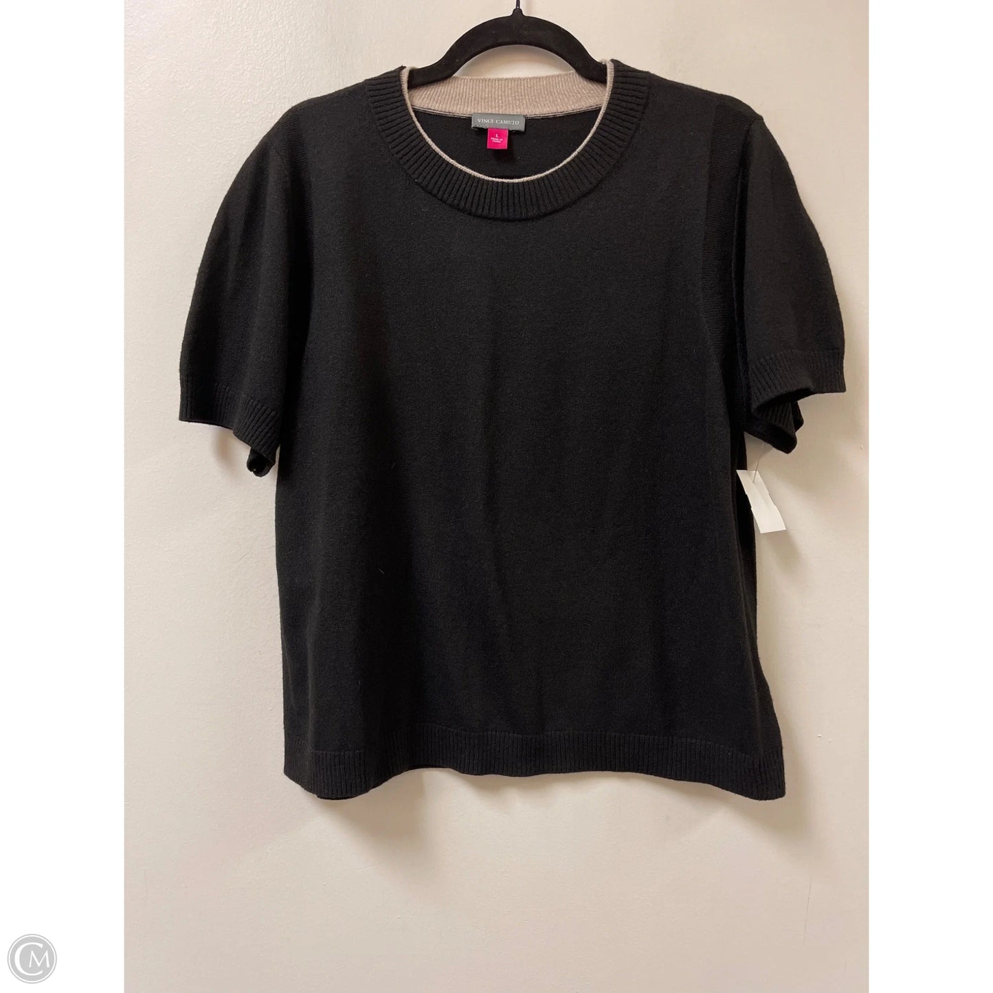 Sweater Short Sleeve By Vince Camuto In Black & Cream, Size: L