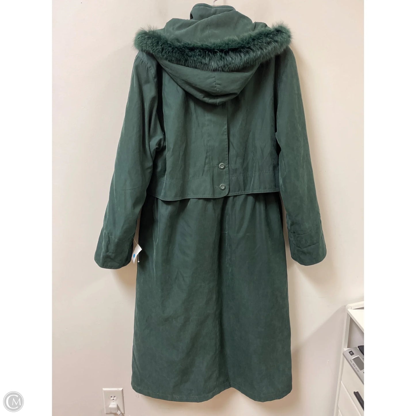 Coat Trench Coat By Clothes Mentor In Green, Size: M