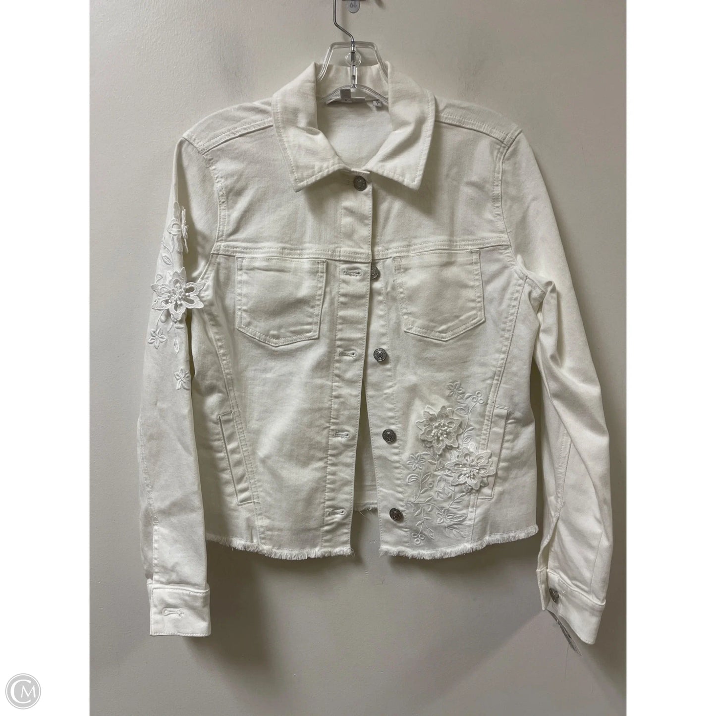 Jacket Denim By Chicos In White Denim, Size: S