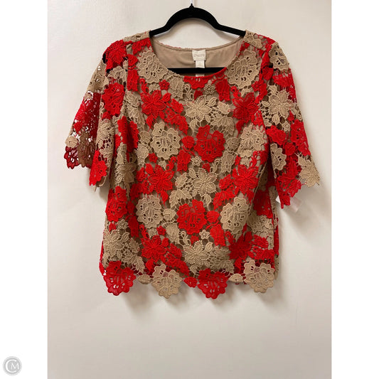 Top Short Sleeve By Chicos In Cream & Red, Size: S
