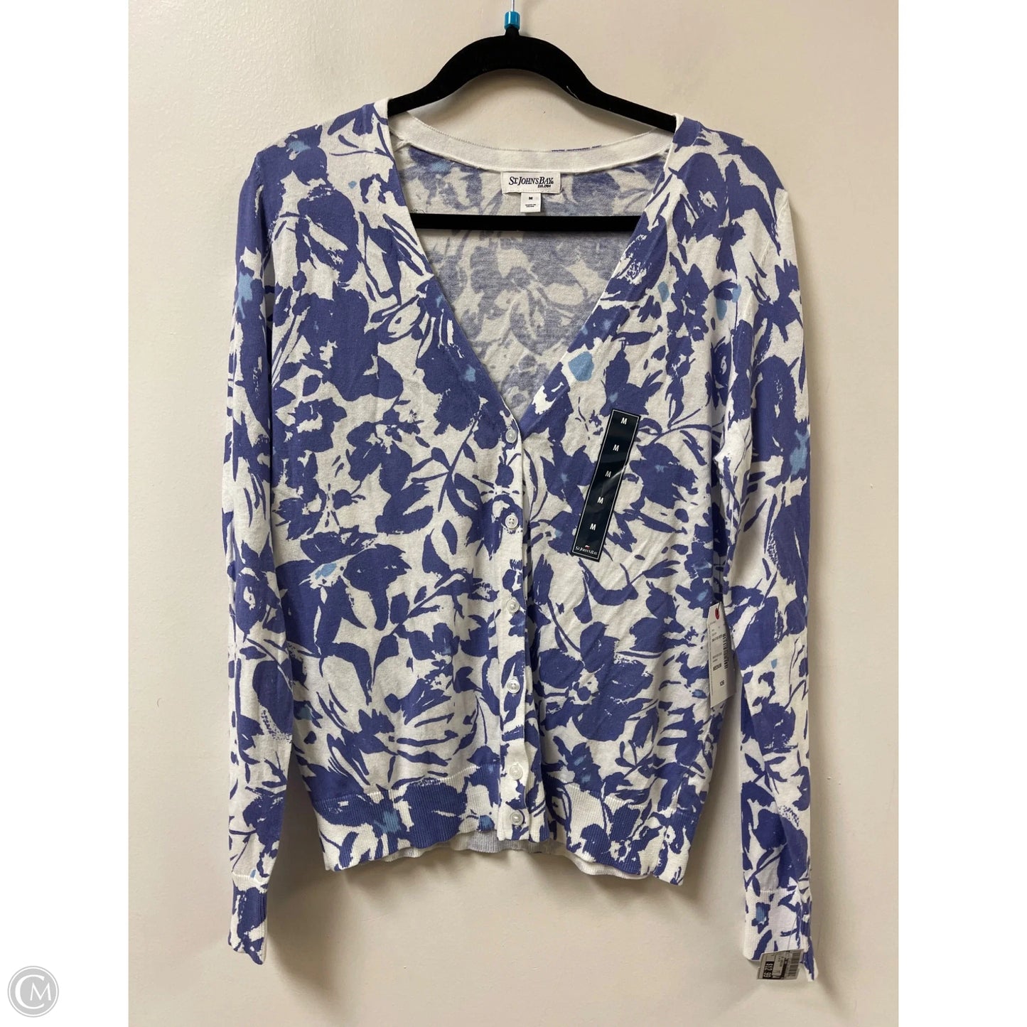 Sweater Cardigan By St Johns Bay In Blue & White, Size: M