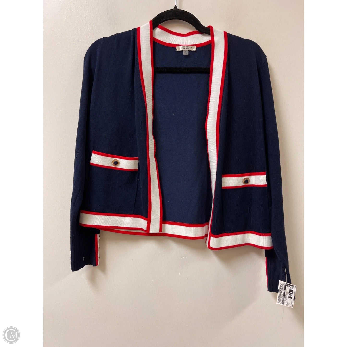 Sweater Cardigan By Essentials In Blue & Red & White, Size: S