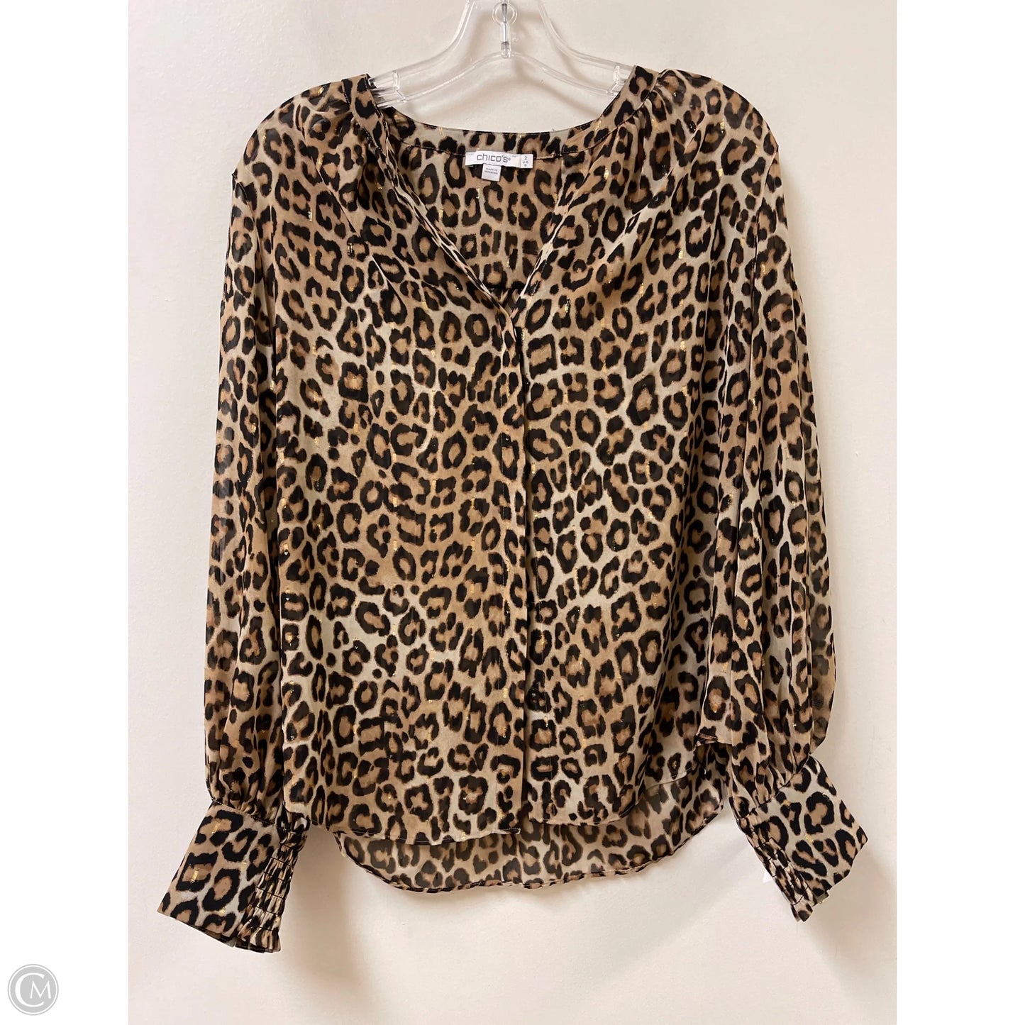 Blouse Long Sleeve By Chicos In Animal Print, Size: L